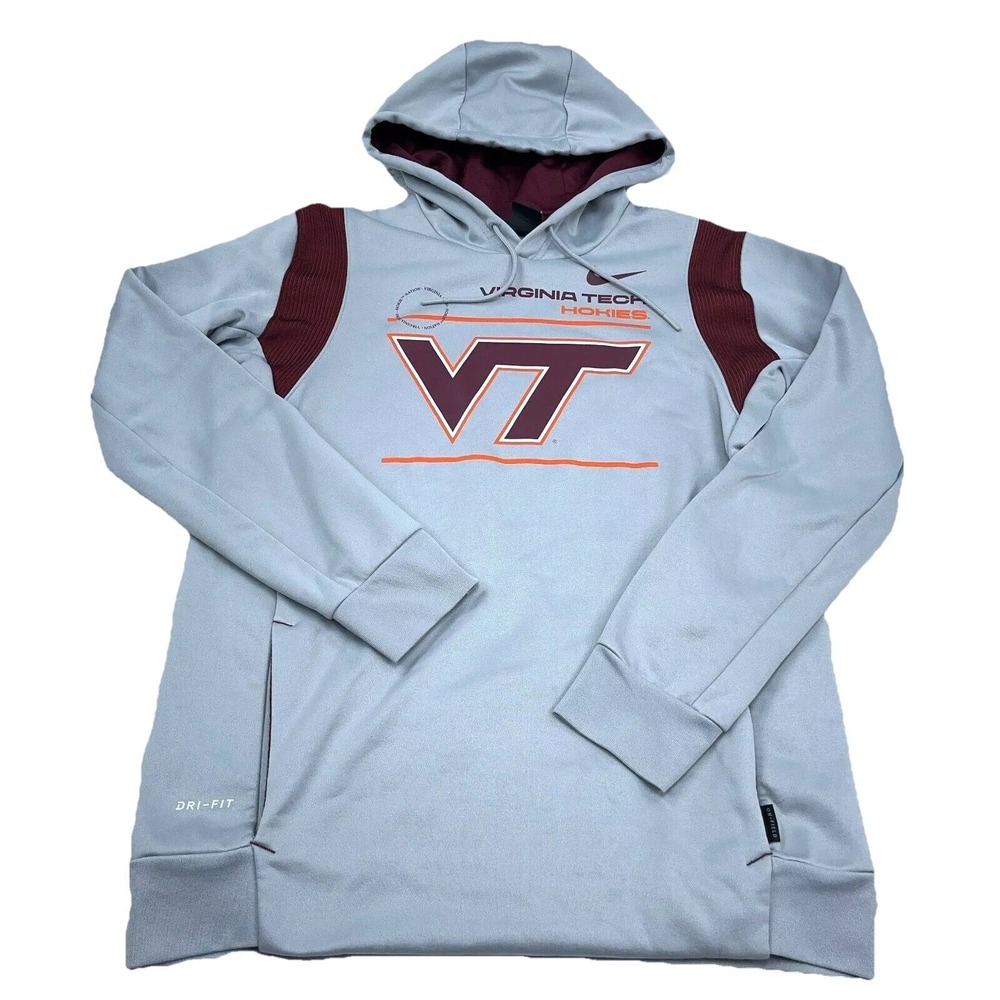 Virginia Tech Hokies Hoodie Men Medium Gray Nike Dri Fit Sweatshirt Performance